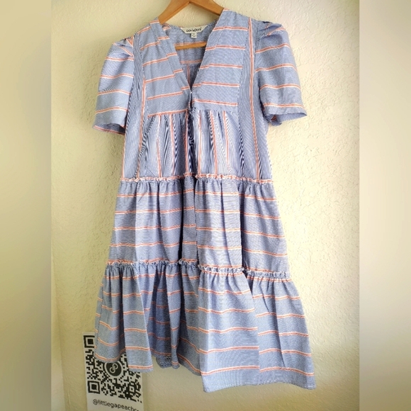 Davi & Dani Blue And Orange Tiered Babydoll Dress - Picture 4 of 7